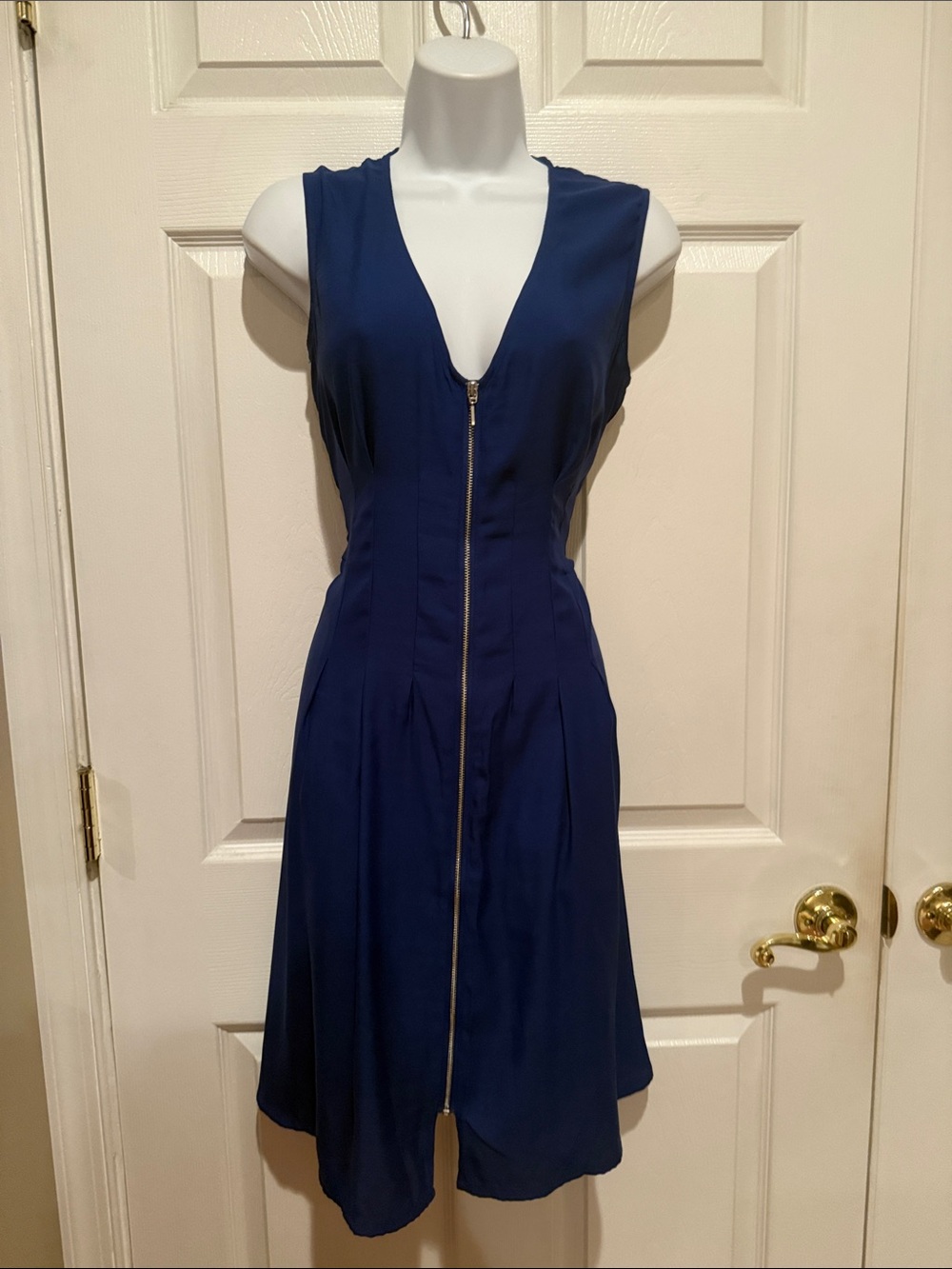 H&M Navy Zip-Front Sleeveless V-Neck Dress